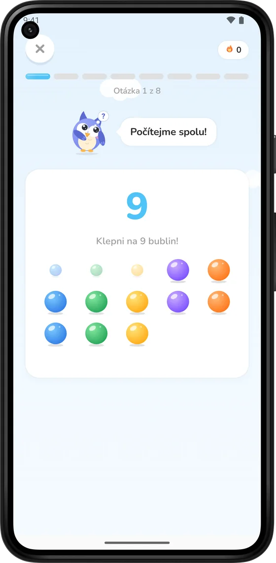Počítání barevných bublin v Math Learner