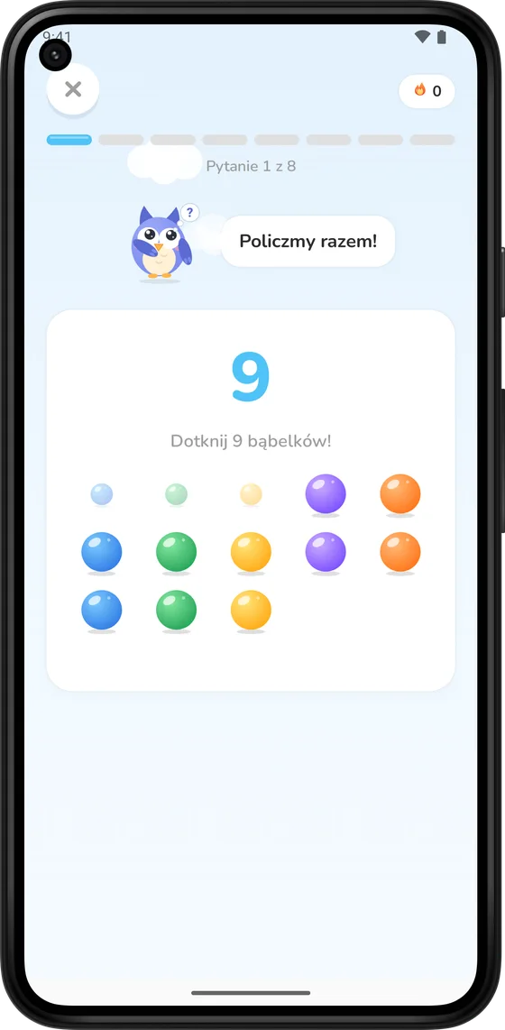 Liczenie kolorowych bąbelków w Math Learner