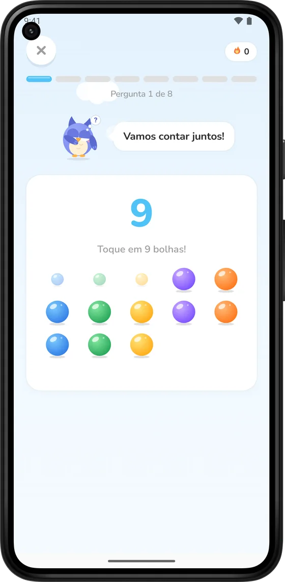 Contando bolhas coloridas no Math Learner