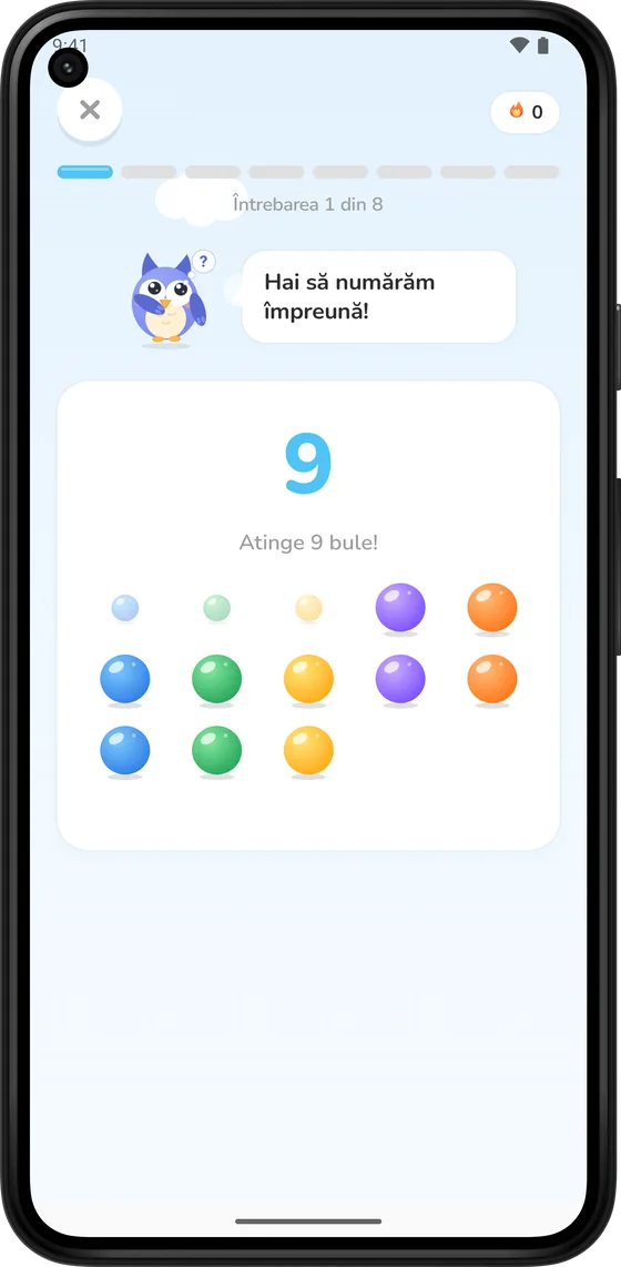 Numărarea unor baloane colorate în Math Learner