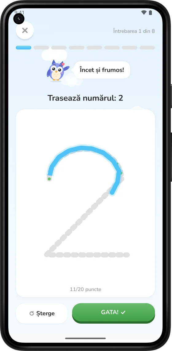 Trasarea cifrei 2 cu degetul în Math Learner
