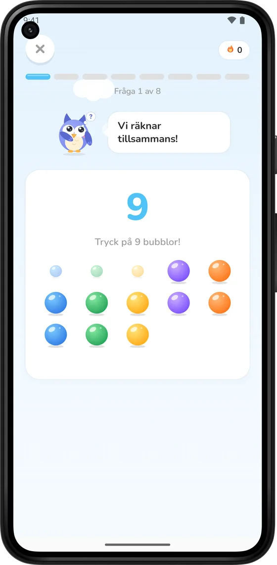 Räkna färgglada bubblor i Math Learner